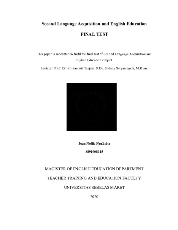 (DOC) Second Language Acquisition paper
