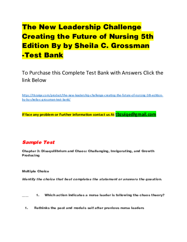(DOC) The New Leadership Challenge Creating the Future of Nursing 5th