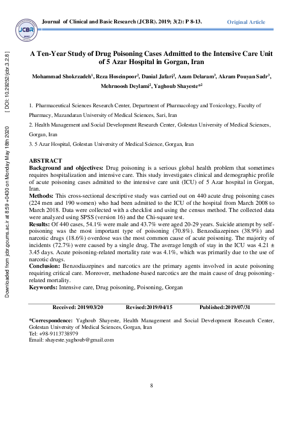 (PDF) A Ten-Year Study of Drug Poisoning Cases Admitted to the ...