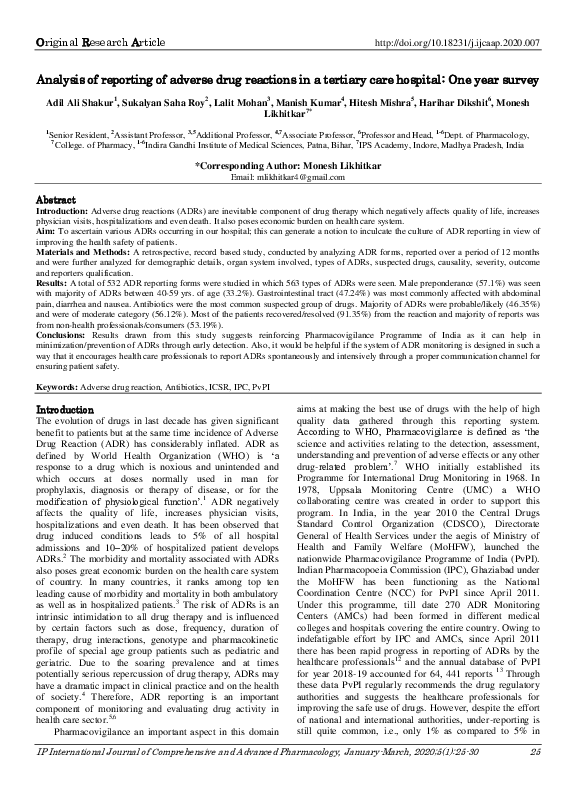 (PDF) Analysis of reporting of adverse drug reactions in a tertiary ...