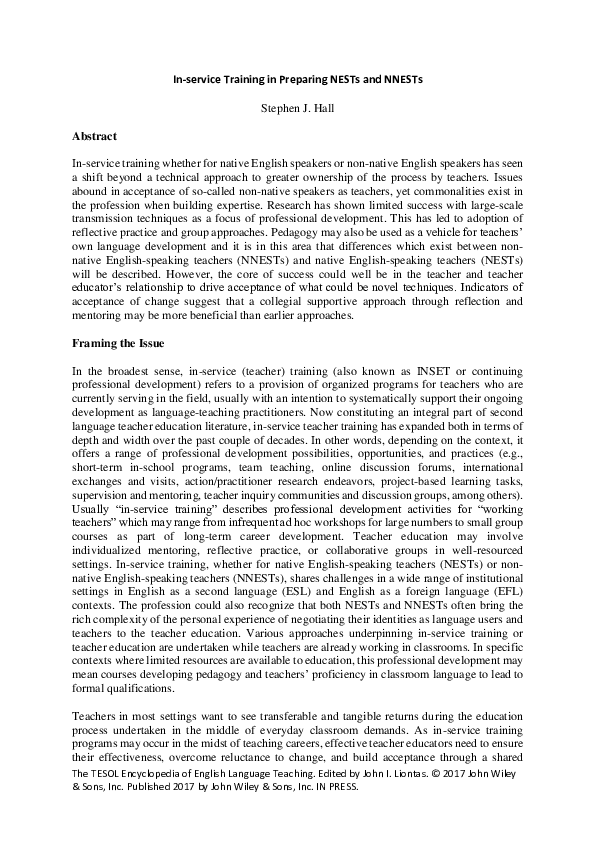 (PDF) In-service Training in Preparing NESTs and NNESTs