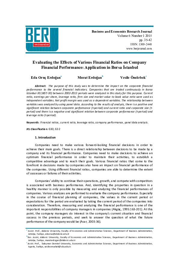 (PDF) Evaluating the Effects of Various Financial Ratios on Company ...