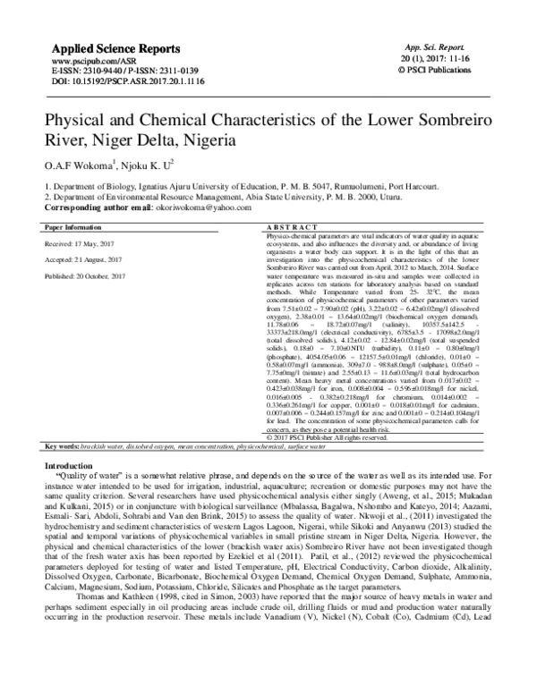 (PDF) Physical and Chemical Characteristics of the Lower Sombreiro ...
