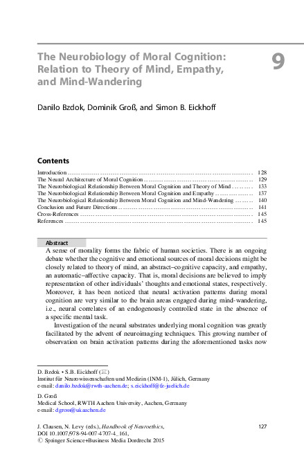 (PDF) The Neurobiology of Moral Cognition: Relation to Theory of Mind ...