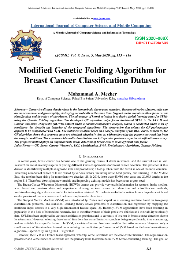 (PDF) Modified Genetic Folding Algorithm for Breast Cancer ...