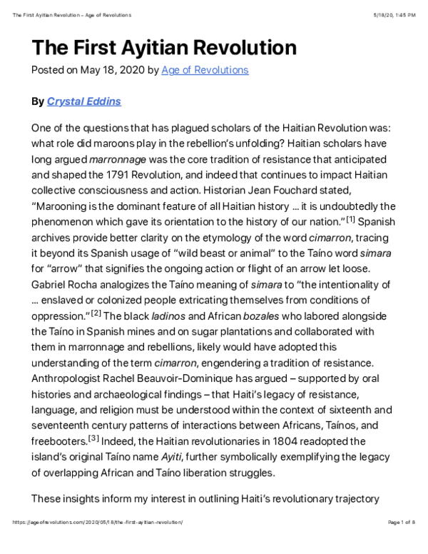 (PDF) The First Ayitian Revolution Crystal N Eddins Academia.edu