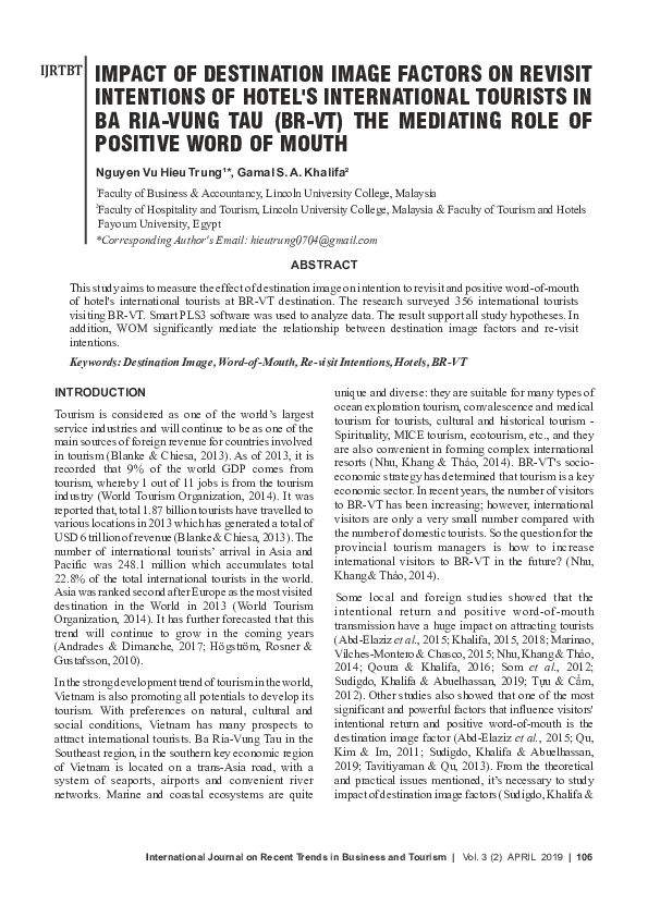 (PDF) IMPACT OF DESTINATION IMAGE FACTORS ON REVISIT INTENTIONS OF ...