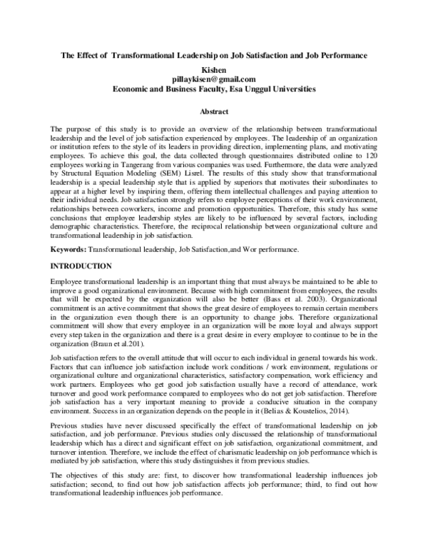(PDF) KISHEN The Effect of Transformational Leadership on Job ...