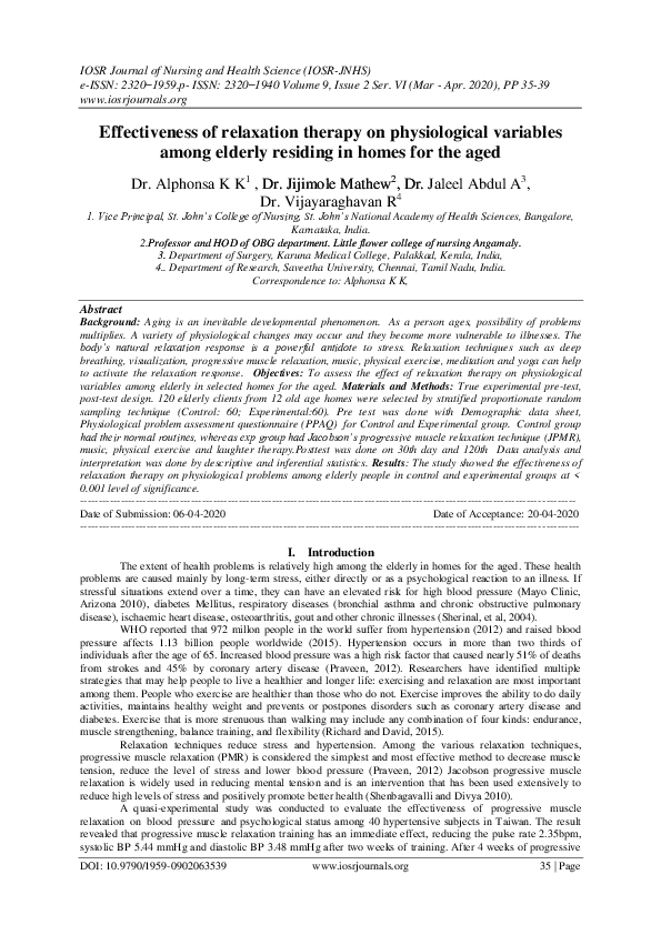 (PDF) Effectiveness of relaxation therapy on physiological variables ...