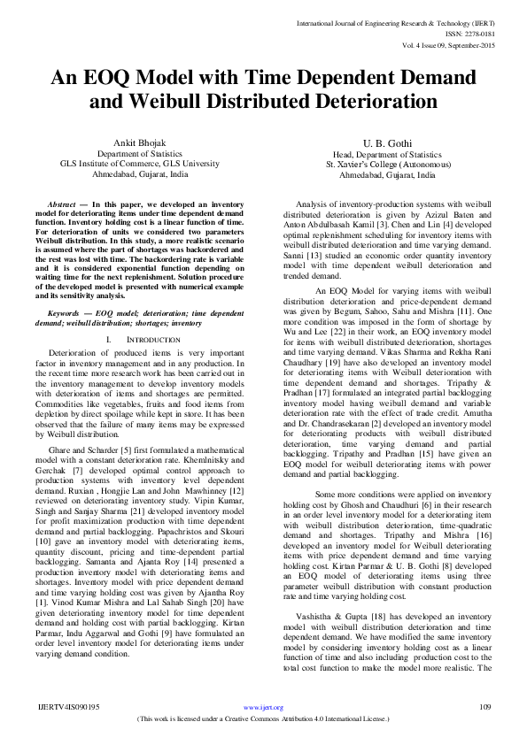 (PDF) EOQ Model for Time Dependent Demand and Deterioration