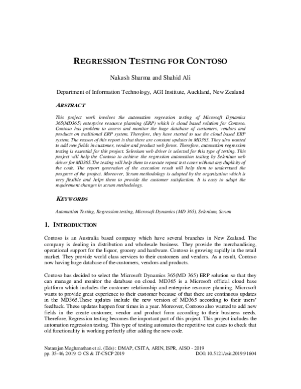 (PDF) REGRESSION TESTING FOR CONTOSO