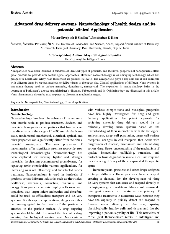 (PDF) Advanced drug delivery systems: Nanotechnology of health design ...