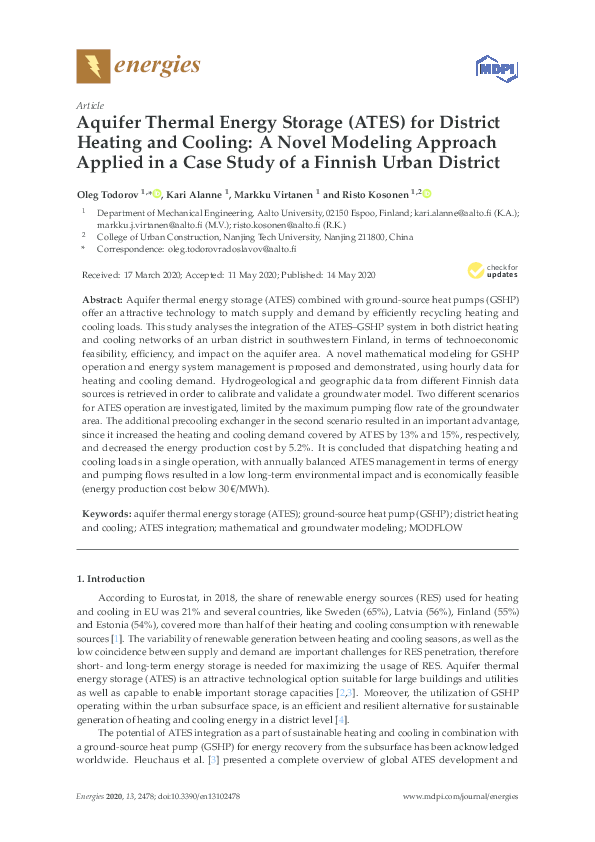 (PDF) Aquifer Thermal Energy Storage (ATES) for District Heating and ...