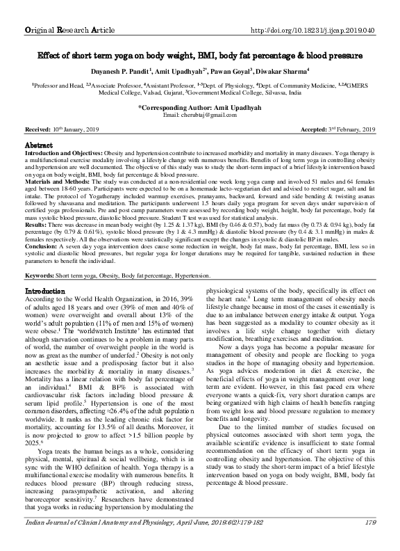 (PDF) Effect of short term yoga on body weight, BMI, body fat ...