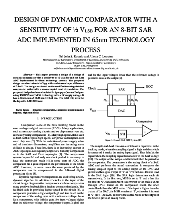 (PDF) DESIGN OF DYNAMIC COMPARATOR WITH A SENSITIVITY OF ½ V LSB FOR AN ...