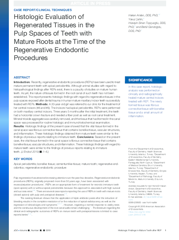(PDF) Histologic Evaluation of Regenerated Tissues in the Pulp Spaces ...