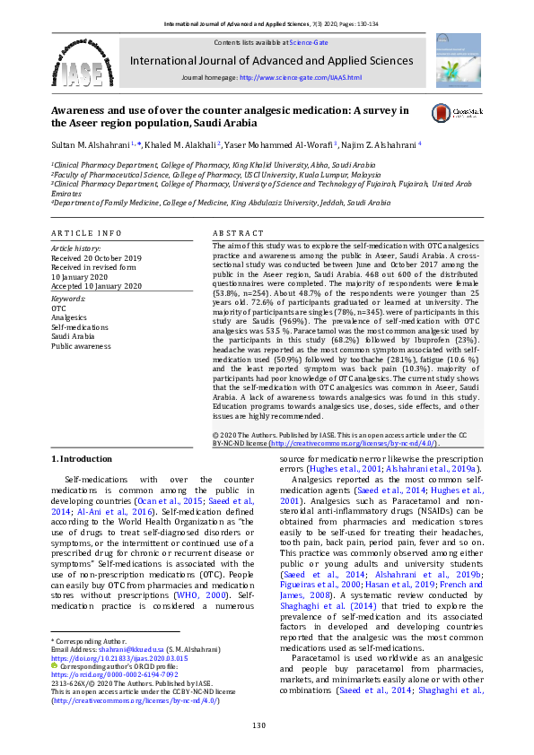(PDF) Awareness and use of over the counter analgesic medication A