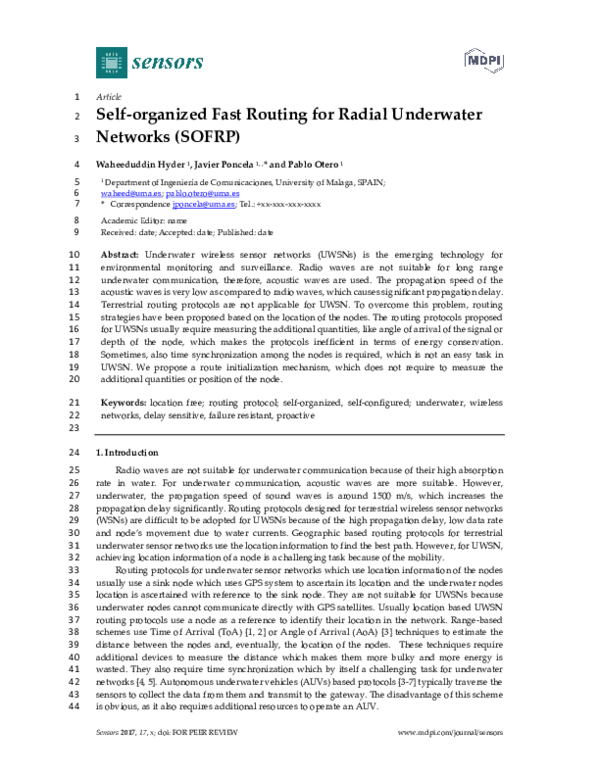 (PDF) Self-organized Fast Routing for Radial Underwater 2 Networks ...
