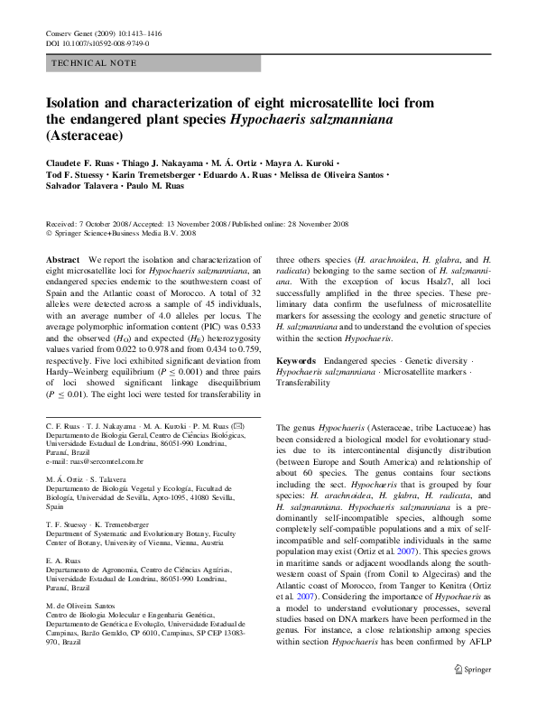 (PDF) Isolation and characterization of eight microsatellite loci from ...