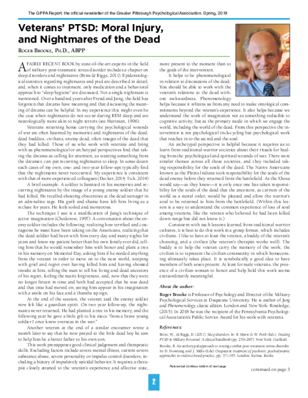 (PDF) Veterans' PTSD: moral injury and nightmares of the dead