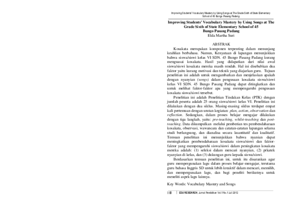 (PDF) Improving Students' Vocabulary Mastery by Using Songs at The ...