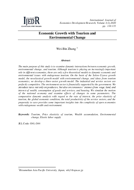 (PDF) Economic Growth with Tourism and Environmental Change