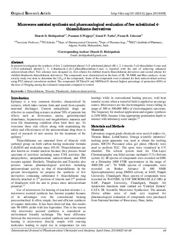(PDF) Microwave assisted synthesis and pharmacological evaluation of ...