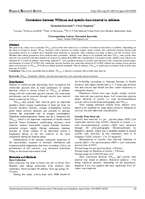 (PDF) Correlation between V O2max and systolic time interval in athletes