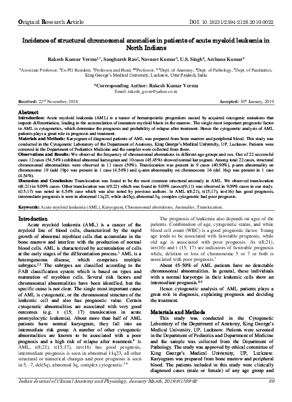 (PDF) Incidence of structural chromosomal anomalies in patients of ...