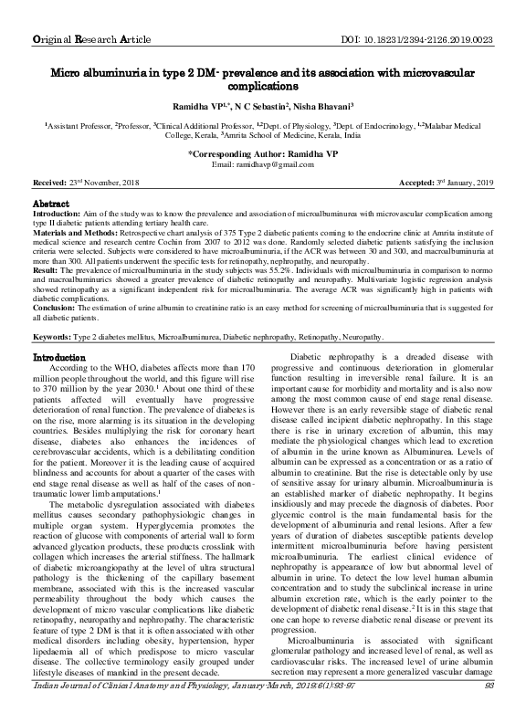(PDF) Micro albuminuria in type 2 DM- prevalence and its association ...