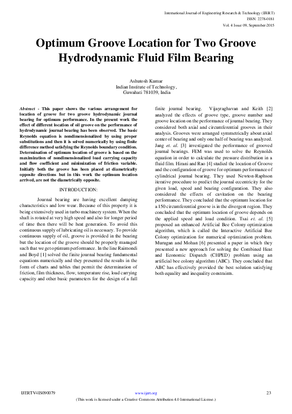 (PDF) IJERTOptimum Groove Location for Two Groove Hydrodynamic Fluid