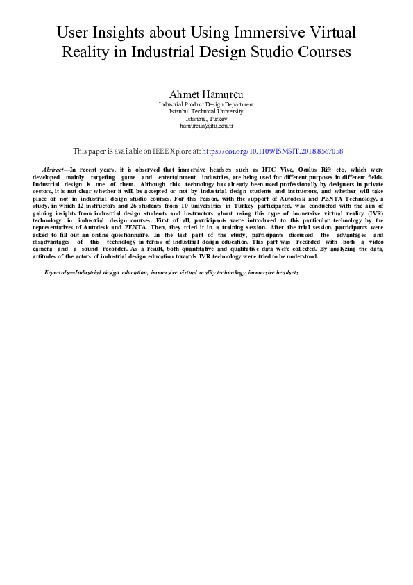 (PDF) User Insights about Using Immersive Virtual Reality in Industrial ...
