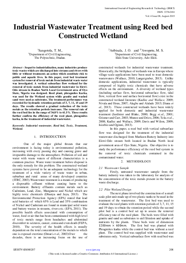 (PDF) IJERTIndustrial Wastewater Treatment using Reed bed Constructed