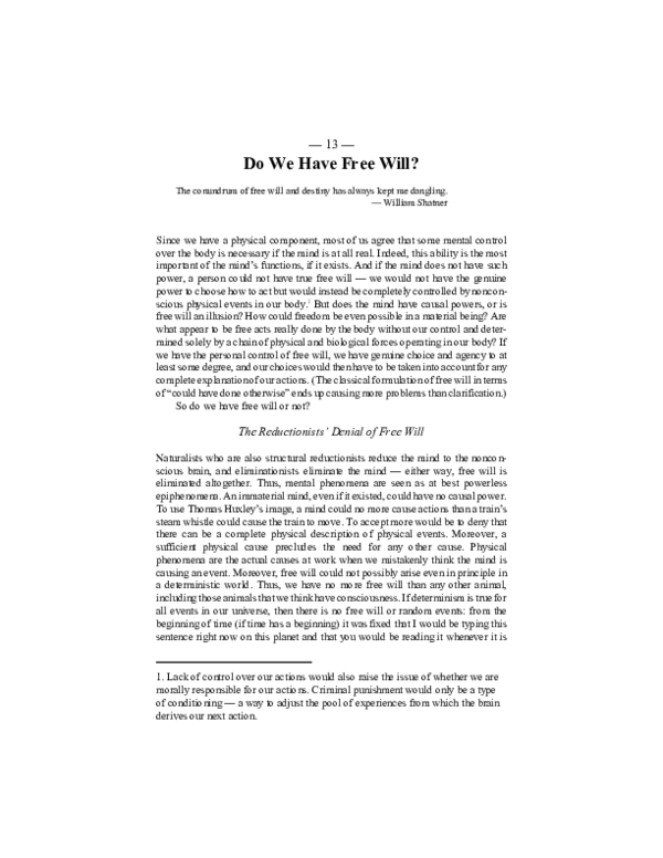 (PDF) Do We Have Free Will?