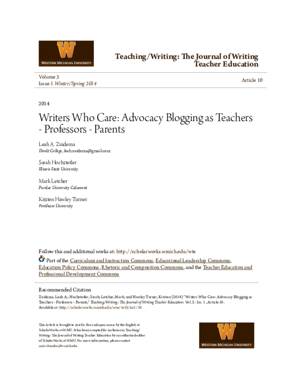 Writers Who Care: Advocacy Blogging as Teachers - Professors - Parents