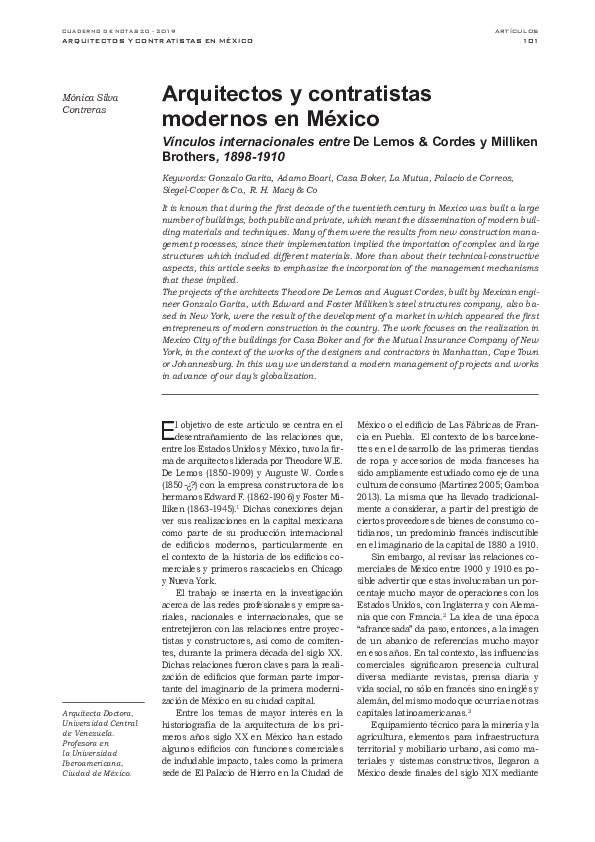 (PDF) Arquitectos y contratistas modernos en México Vínculos internacionales entre De Lemos