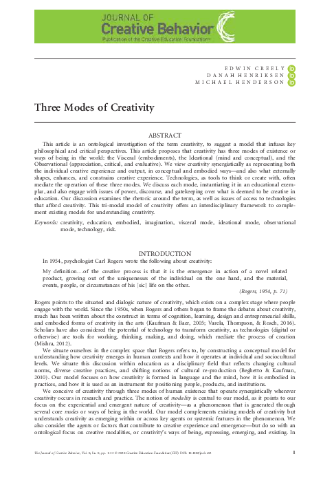 (PDF) Three Modes of Creativity