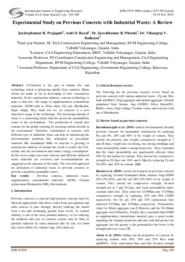 (PDF) Experimental Study on Pervious Concrete with Industrial Waste: A ...