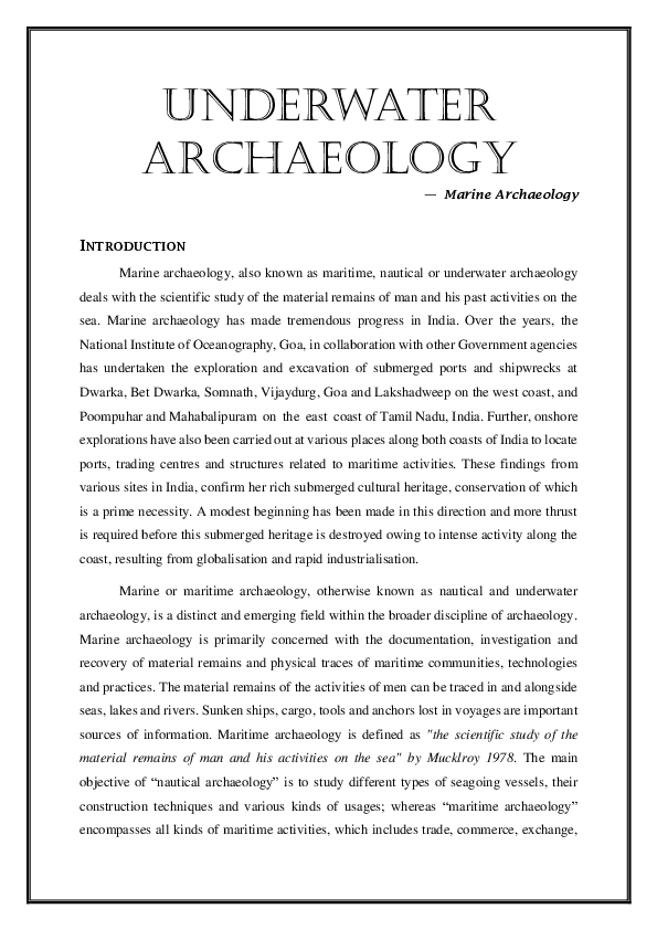 (PDF) Underwater Archaeology Marine Archaeology Nikshunj N . Sahu