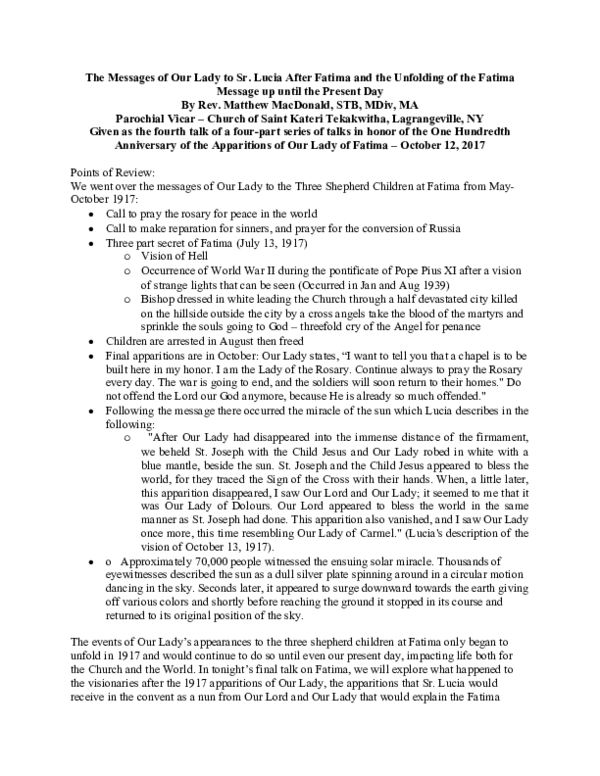 (DOC) The Messages of Our Lady to Sr. Lucia After Fatima and the ...