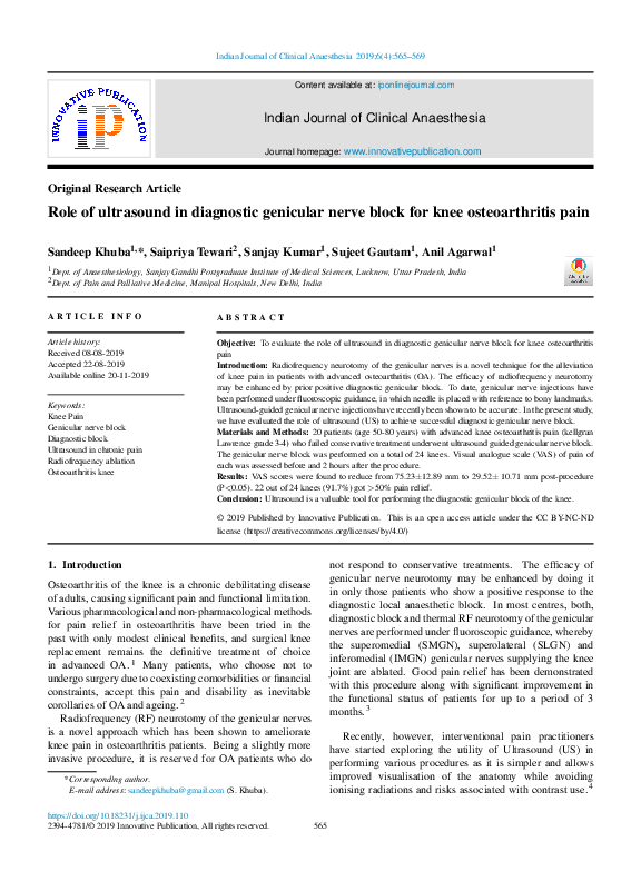 (PDF) Role of ultrasound in diagnostic genicular nerve block for knee ...