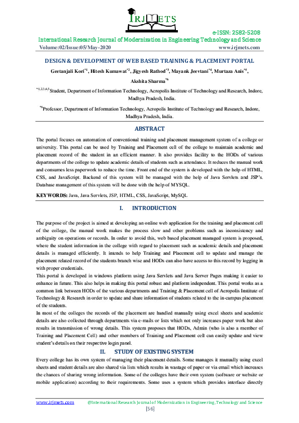 (PDF) DESIGN & DEVELOPMENT OF WEB BASED TRAINING & PLACEMENT PORTAL