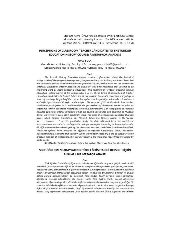 (PDF) PERCEPTIONS OF CLASSROOM TEACHER CANDIDATES TO THE TURKISH ...
