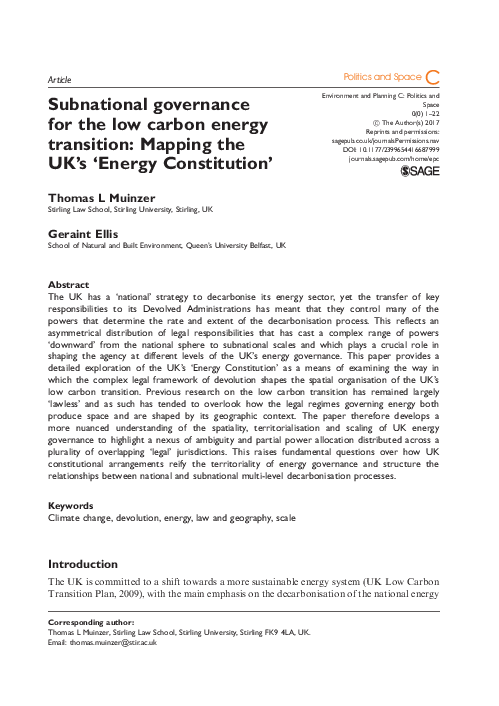 (PDF) Subnational governance for the low carbon energy transition ...