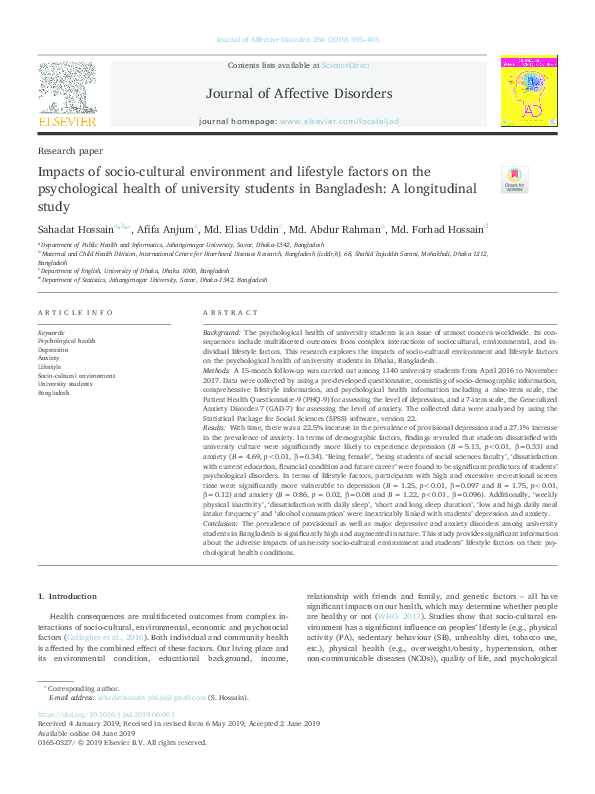 (PDF) Impacts of socio-cultural environment and lifestyle factors on ...