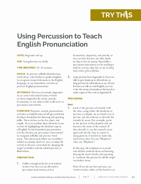 (PDF) Using Percussion to teach Pronunciation Ambar Selwin Academia.edu