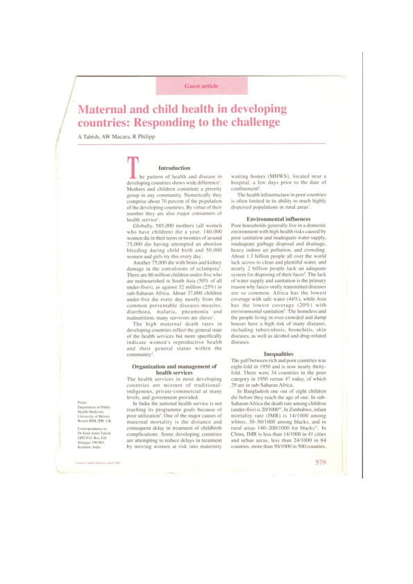 (PDF) Maternal & Child Health in Developing Countries