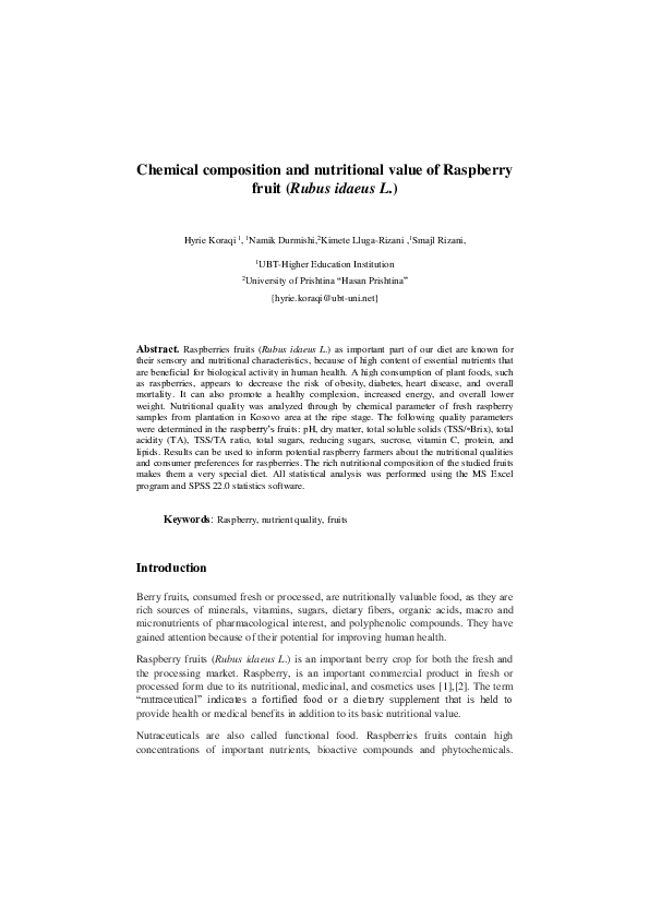 (PDF) Chemical composition and nutritional value of Raspberry fruit ...
