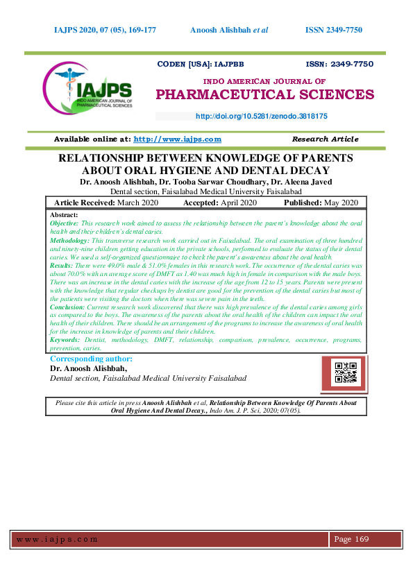 (PDF) RELATIONSHIP BETWEEN KNOWLEDGE OF PARENTS ABOUT ORAL HYGIENE AND ...