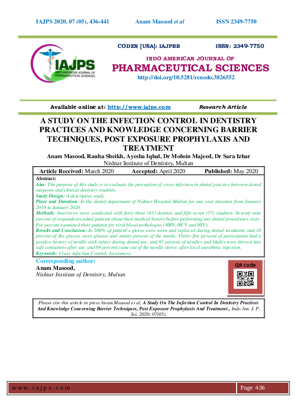 (PDF) A STUDY ON THE INFECTION CONTROL IN DENTISTRY PRACTICES AND ...